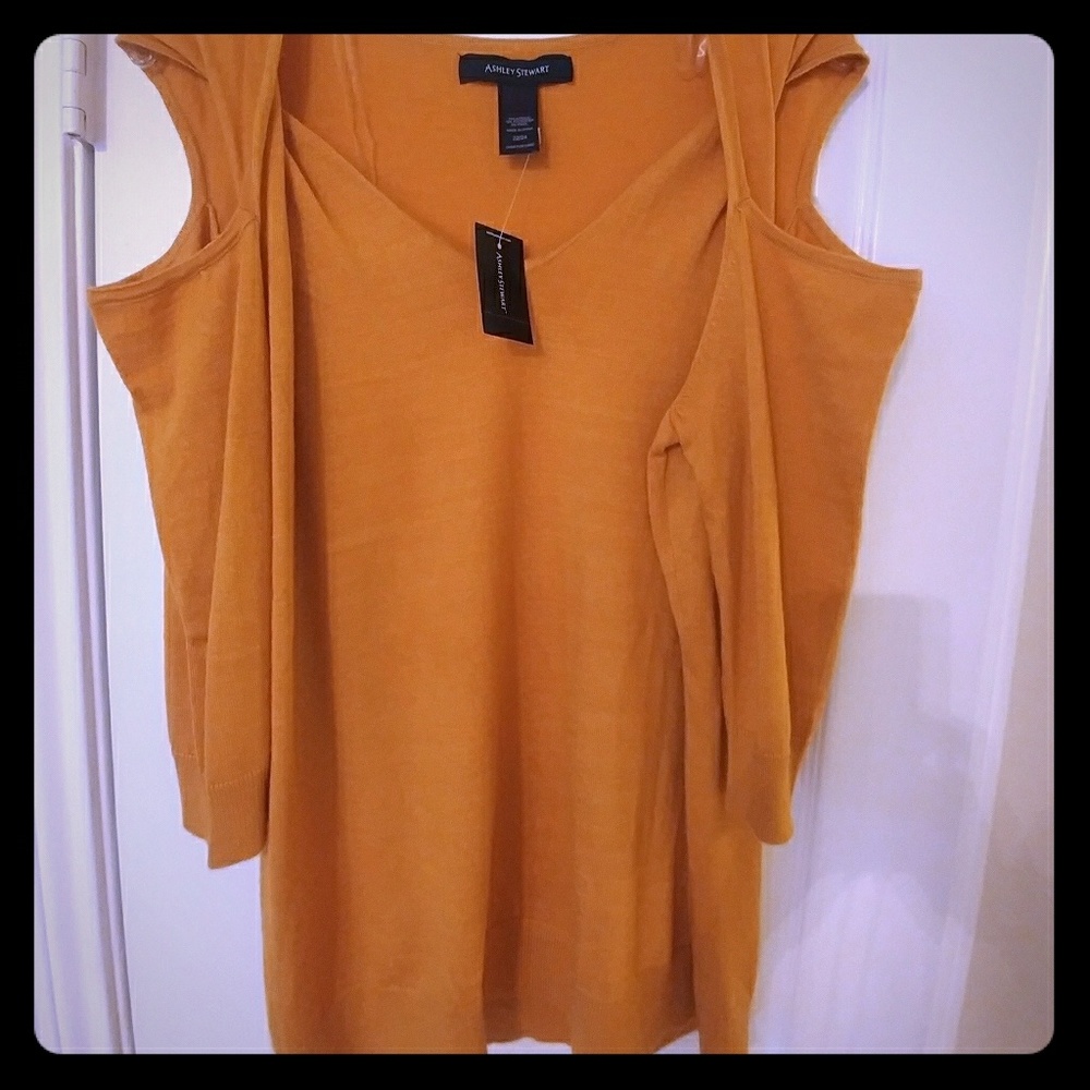 Ashley Stewart Yellow Cold Cold Shoulder Top